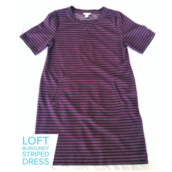 LOFT Burgundy Striped Dress - Picture 1 of 2
